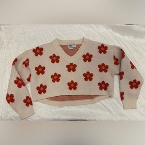 Princess Polly Floral V-Neck cropped Sweater - Cream and Red